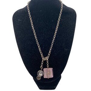 Sterling Silver Wire Glass Pendant Necklace Pink Lampwork Beads 18" Artisan